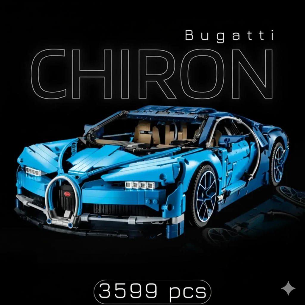 Bugatti Chiron Azul + Quadro de Acrílico (3599 peças LEGO®)