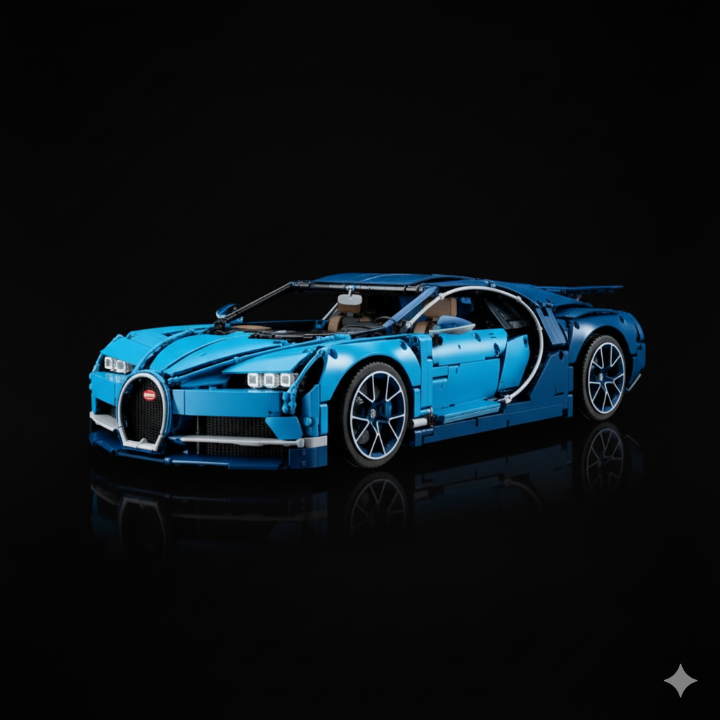 Bugatti Chiron Azul + Quadro de Acrílico (3599 peças LEGO®)
