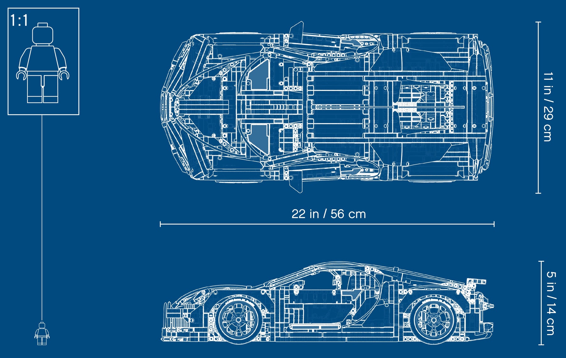 Bugatti Chiron Azul + Quadro de Acrílico (3599 peças LEGO®)