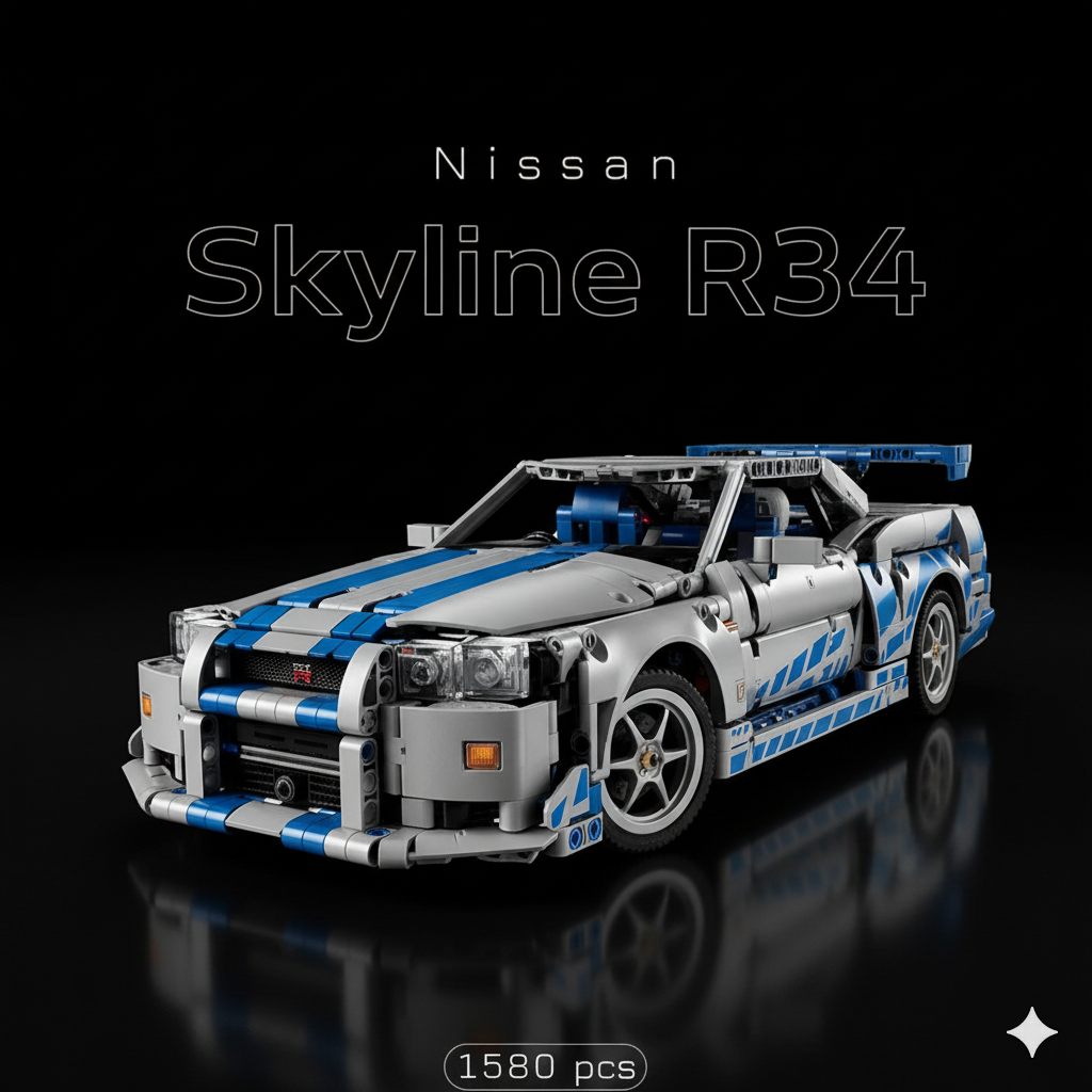 Nissan Skyline GT-R (R34) + Quadro de Acrílico ( 1580 peças LEGO® )
