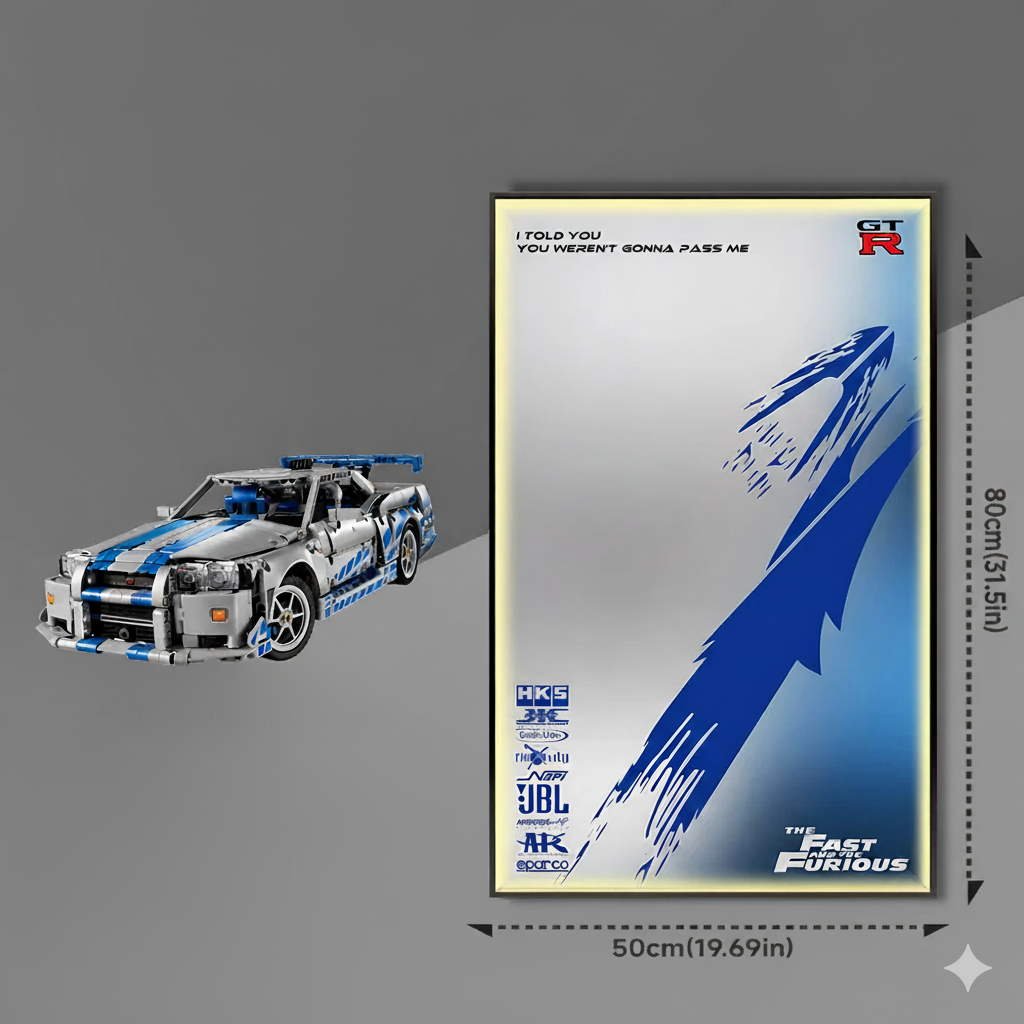 Nissan Skyline GT-R (R34) + Quadro  de Acrílico ( 1580 peças LEGO® )